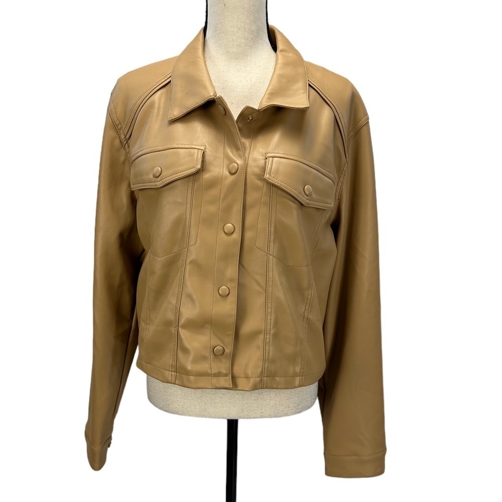Blank NYC Long Sleeve Short Faux Leather Jacket - Camel Tan Taupe - size XL